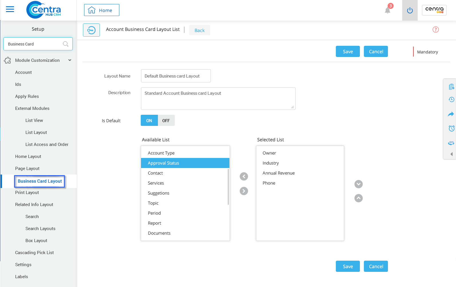 Business Card View in CentraHub CRM CentraHub CRM Software